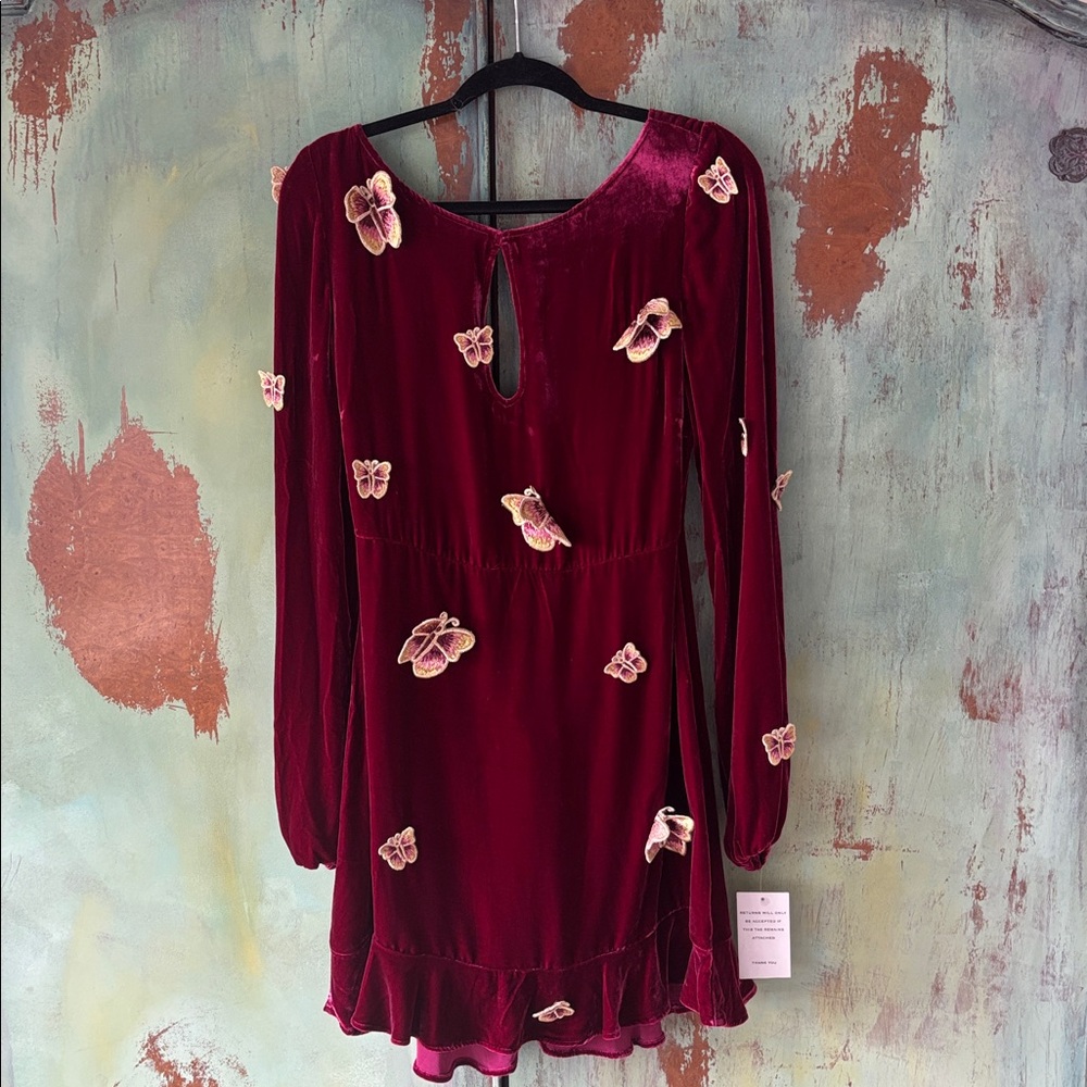 For Love and Lemons Velvet Dress with Butterfly Accents
